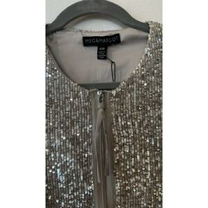 Meg & Margot Silver Sequin Lined Cropped Zip Short Party Holiday Jacket Womens M